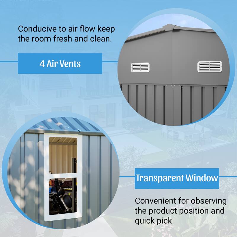 GDFStudio - Large Heavy Duty Rust-Resistant Metal Tool Shed Storage with Floor Frame & Lockable Doors for Easy Access