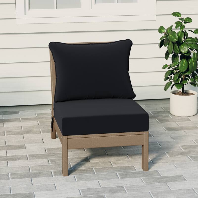 Birchwood All Weather HDPE Outdoor Patio Deep Seating Weathered Wood Armless Chair With Cushions (1-Piece)