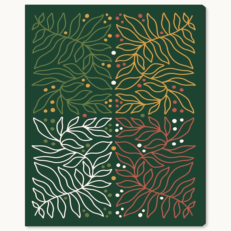 Wynwood Studio Canvas Floral and Botanical Christmas Leaves Poster Green Modern & Contemporary Wall Art Canvas Print