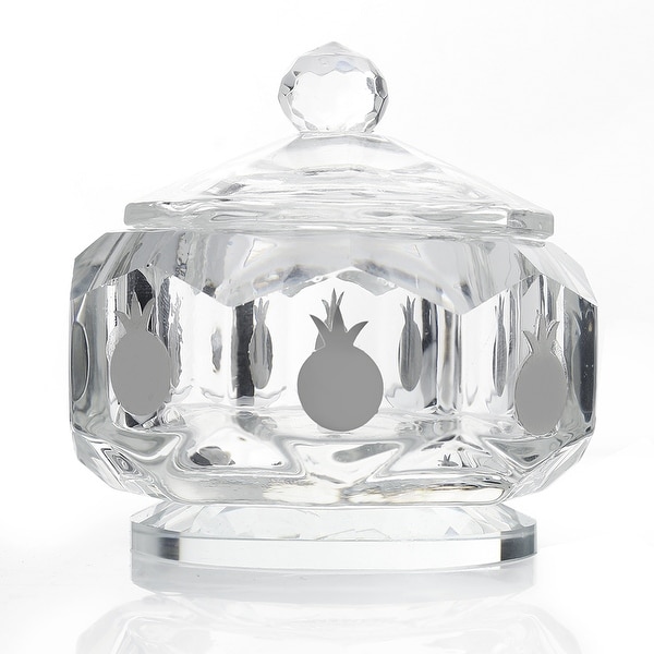 Crystal Honey Dish Silver Octagon Shape w Silver Pomegranates