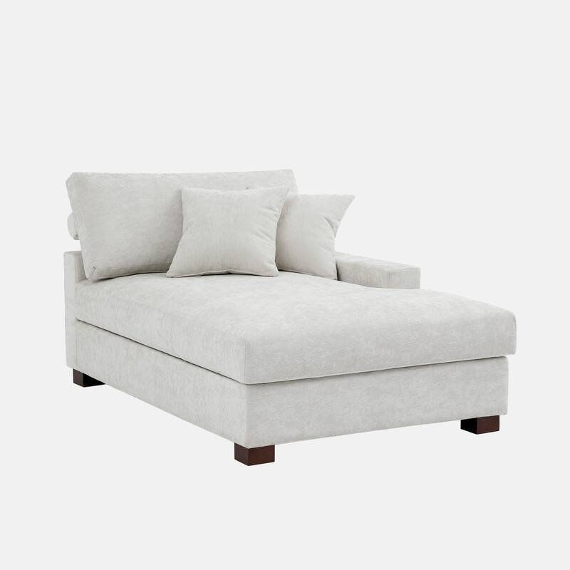 Plush Chenille Single Modular Sectional Sofa Chaise with Pillows