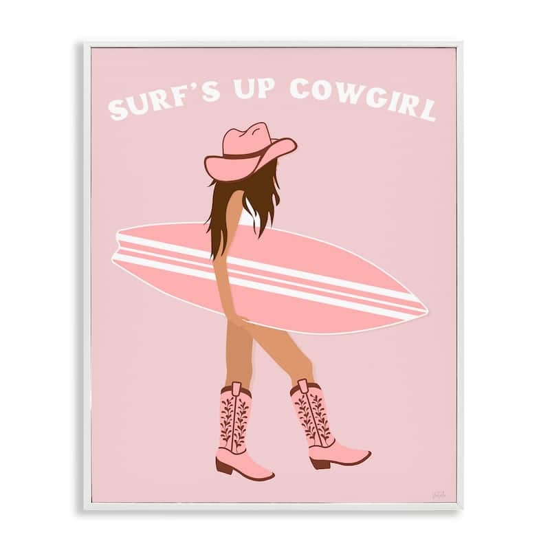 Stupell Surf's Up Cowgirl Framed Giclee Art Design By Natalie Carpentieri - 24 x 30 - White
