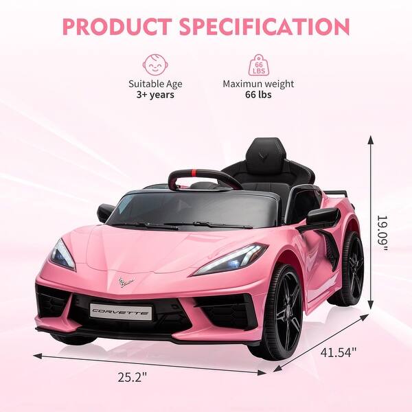 dimension image slide 0 of 6, 12V Kids Ride on Car Licensed Corvette Battery Powered Car Toddles Electric Sports Car Toy with Remote Control