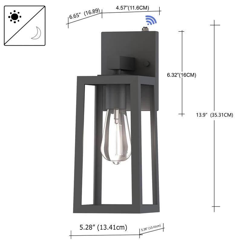13.5" Outdoor Wall Light with Rising Sun Black Finished and Trapezoid Shade