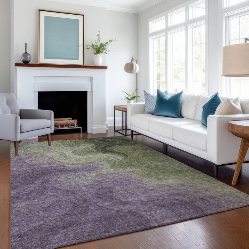 Machine Washable Indoor/ Outdoor Modern Dejuan Chantille Rug