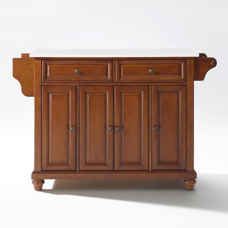 Kitchen Island with Storage & Granite Top - Portable Kitchen Cart, Modern Design, Cherry/White Finish