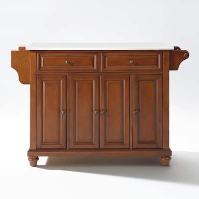 Kitchen Island with Storage & Granite Top - Portable Kitchen Cart, Modern Design, Cherry/White Finish