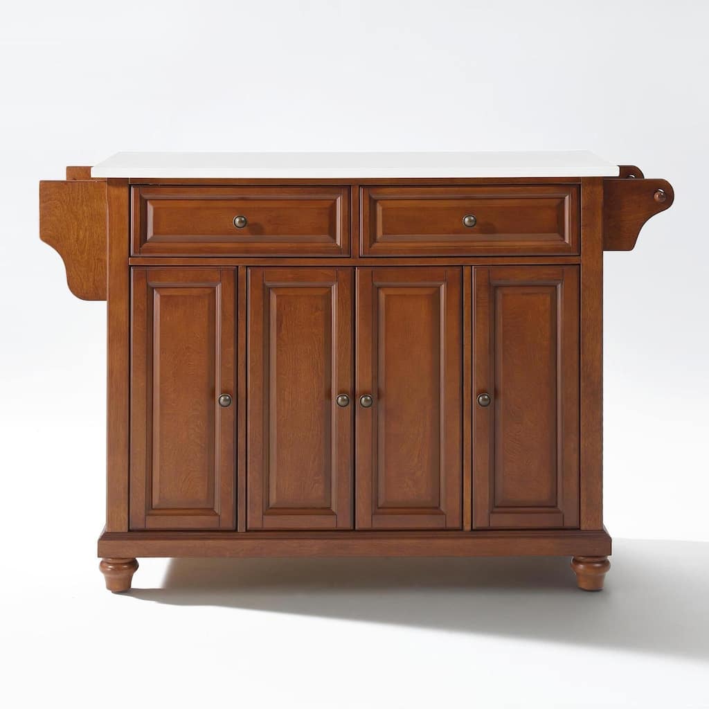 Kitchen Island with Storage & Granite Top - Portable Kitchen Cart, Modern Design, Cherry/White Finish