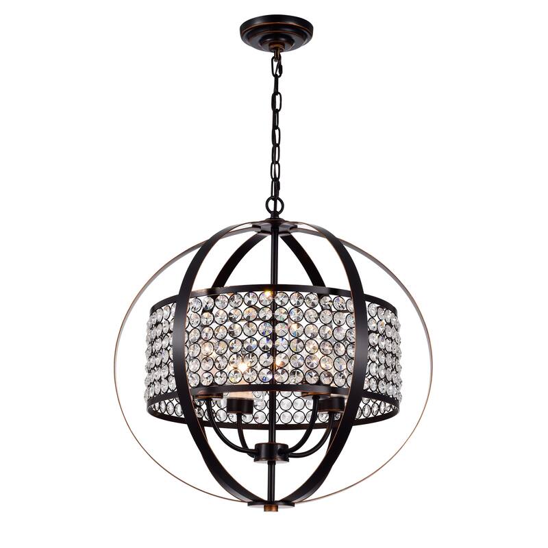 Oil Rubbed Bronze 4-Light Globe Pendant with Crystal Shade