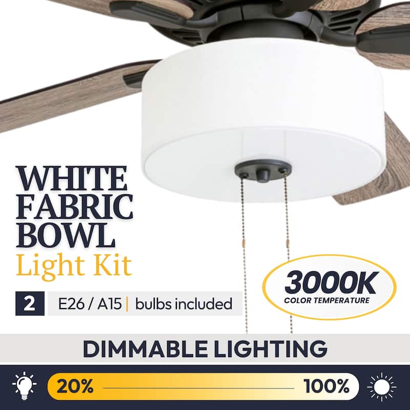 The Gray Barn Hatekin Farmhouse 52-inch Aged Bronze LED Ceiling Fan in Linen Drum Light in 3-speed Remote