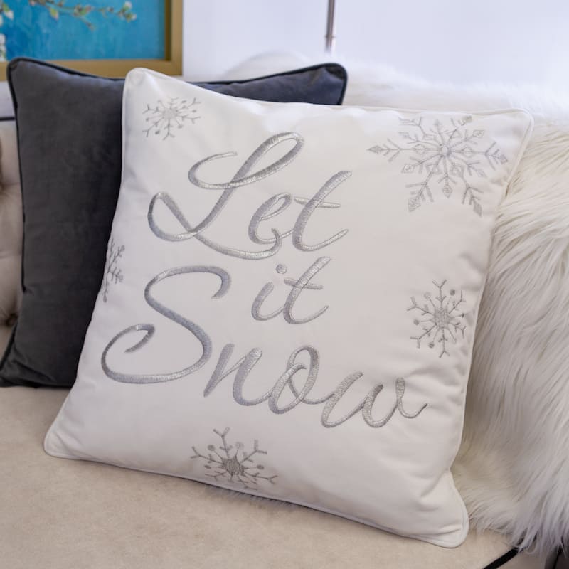 Let It Snow Embroidered Cotton Throw Pillow