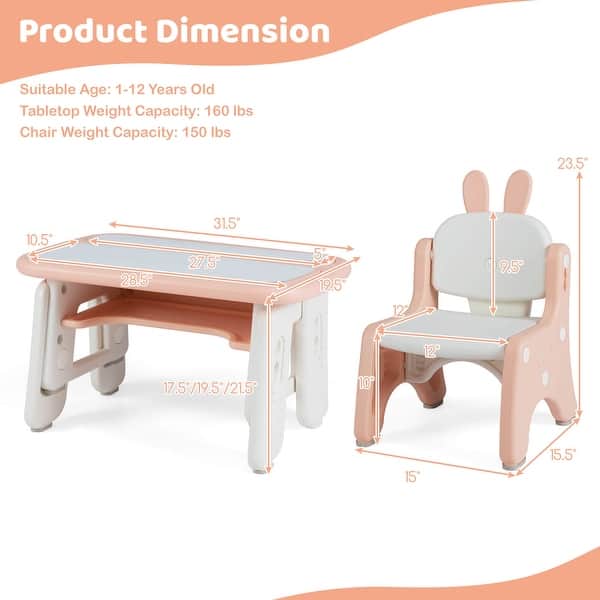 Costway Kids Drawing Table & Chair Set Graffiti Toddlers Art Activity - See Details