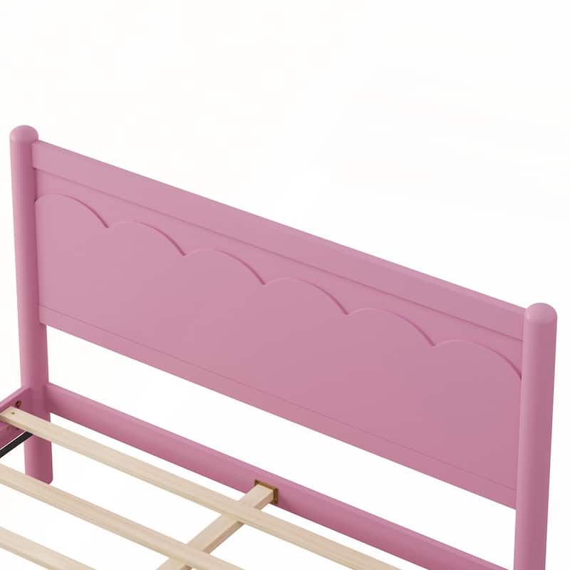 Wood Platform Bed Frame with Headboard and Wooden Slat Support