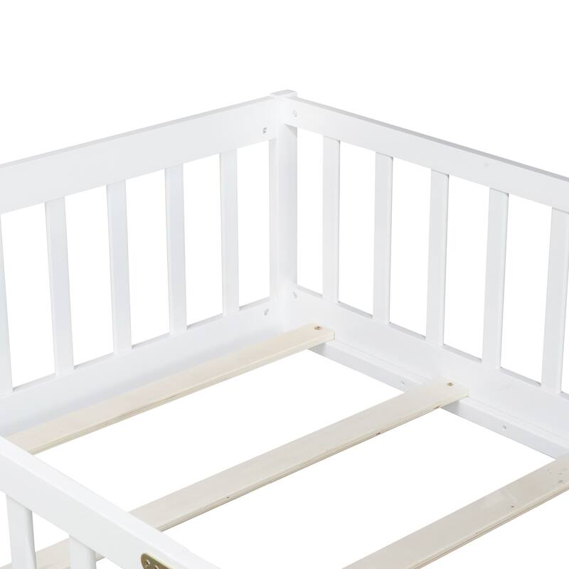Floor Bed with Fence,Door and Safety Guardrails,Perfect for Kids' Play,Sleep and Development