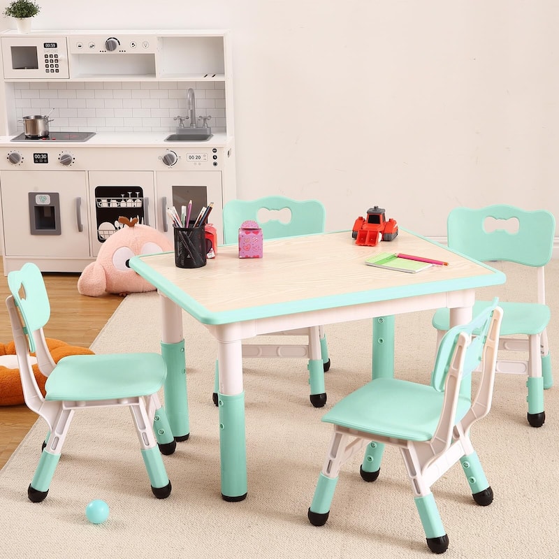 Kids Table and 4 Chair Set - Height Adjustable - Blue