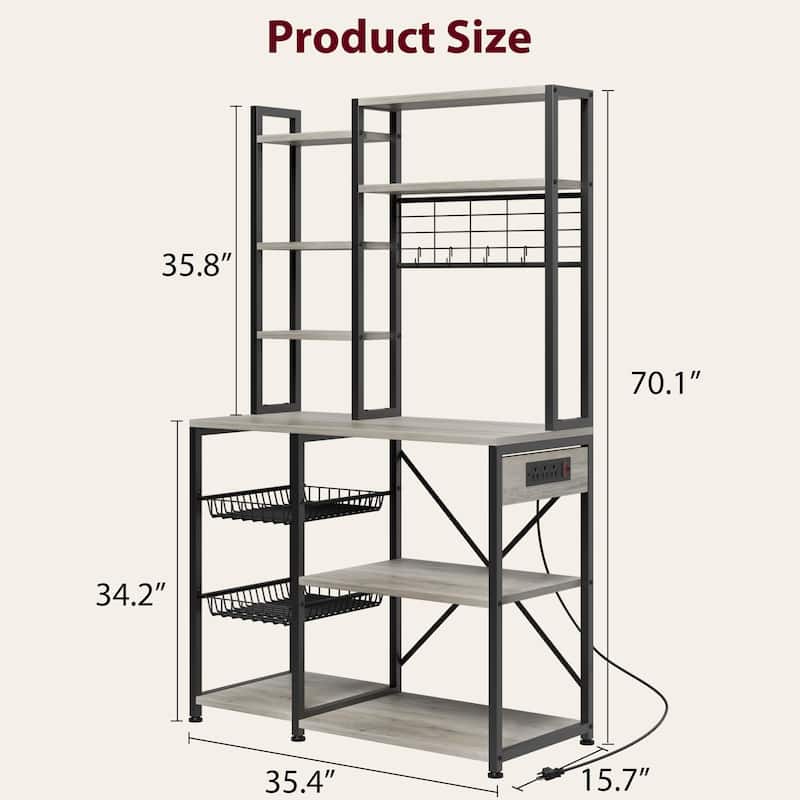 Bakers Rack with Power Outlet, Industrial Microwave Stand