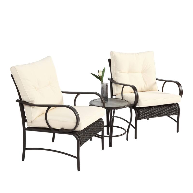 3-Piece Modern Rattan Patio Conversation Set with Coffee Table