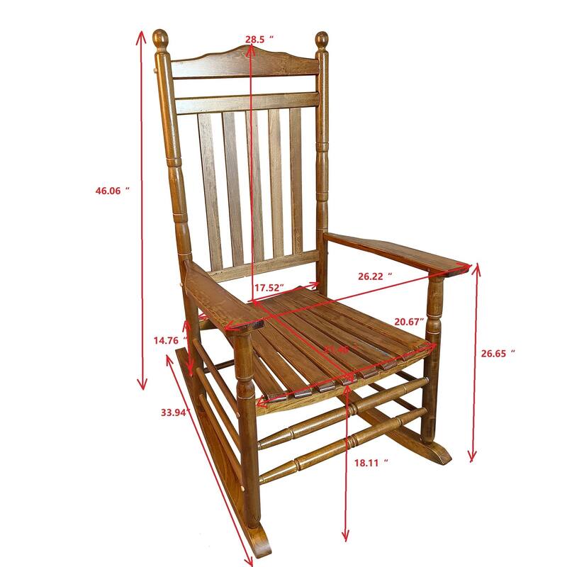 Balcony Porch Adult Rocking Chair with Wide Seat and Armrest