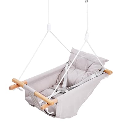 Canvas Hammock Swing Wooden Hanging Swing Seat for Baby to Toddler - 27.65*17.5inches