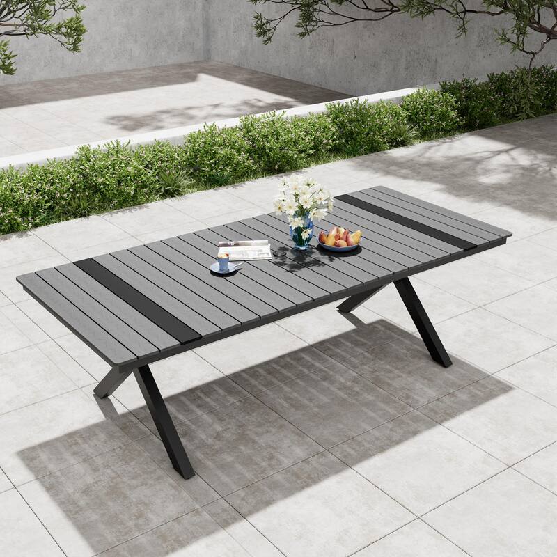Pellebant Aluminum Rectangular Outdoor Patio Dining Table with Umbrella Hole - 94.3in-Grey