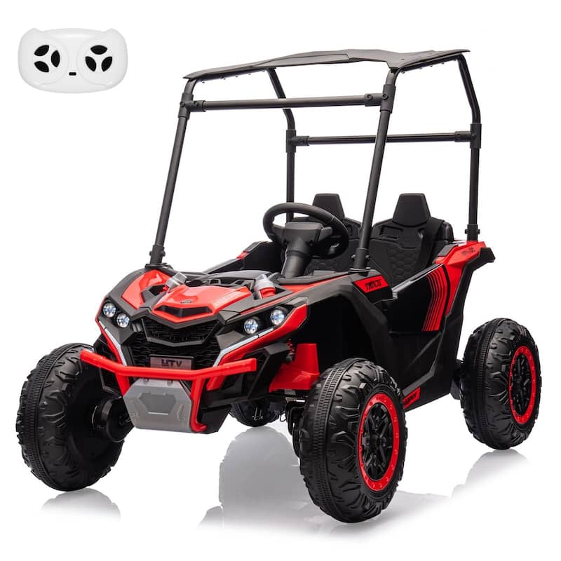 24V 2 Seater Kids Ride On Utv, 4WD Electric Truck with Sun Shade - Red
