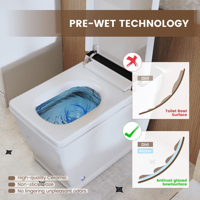 Wide Smart Bidet Toilet with UV Sterilization, Warm Dry, Warm Dryer, Night Light, Auto Flush, Heated Seat, Intelligent Display