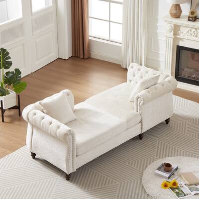 81-inch Chenille Face-to-face Chaise Lounge with Two Pillows,Nailhead trim,Button Tufted Design and Rolled Arms