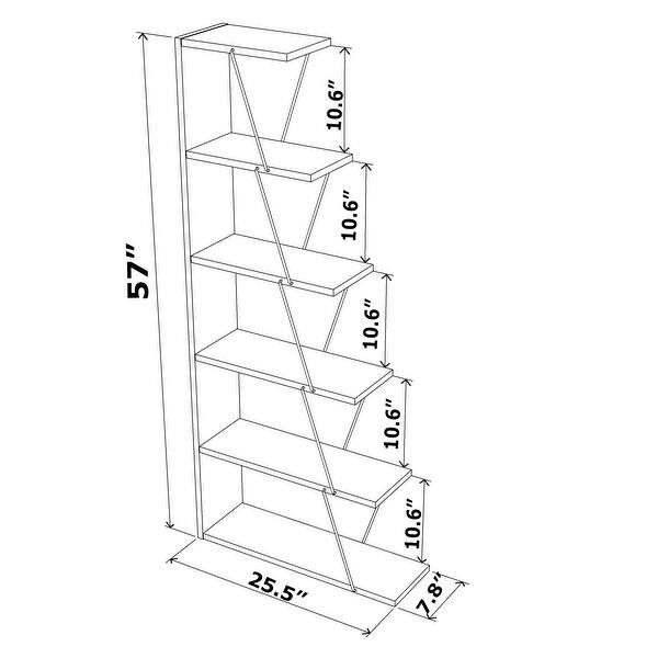 5Tier Ladder Bookshelf with Line Design for Home and Office Bed Bath