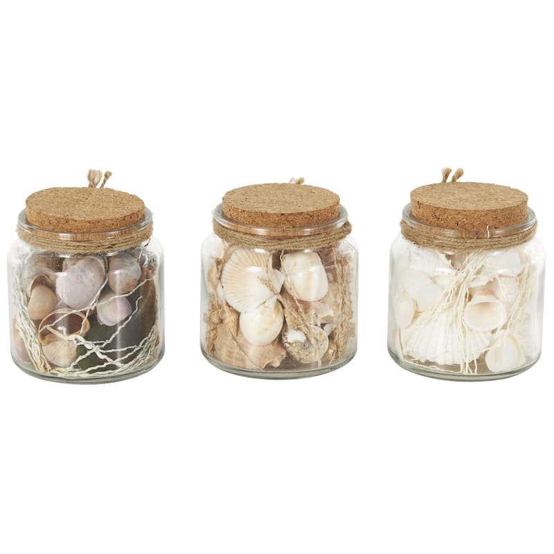 Glass Orbs & Vase Filler with Seashells and Jute Rope Accents - Set of 3 Clear - Roche River Decor - 4"W x 4"L x 4"H