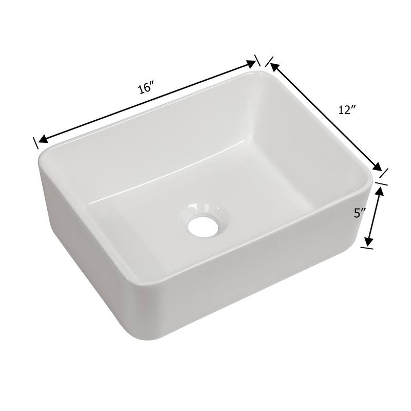 White Ceramic Rectangular Vessel Bathroom Sink