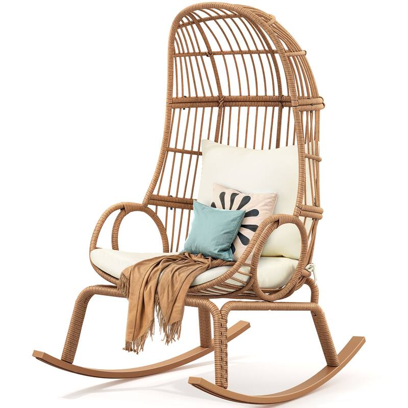 Moasis Outdoor Small Egg Chair Patio Wicker Basket Chair with Ottoman,Rocking Egg Chair,Swivel Egg Chair
