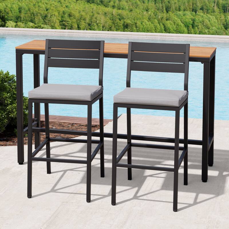 Outdoor 3-Piece Patio Bar Stools Set Rectangle Bar Table and Barstools with Cushion