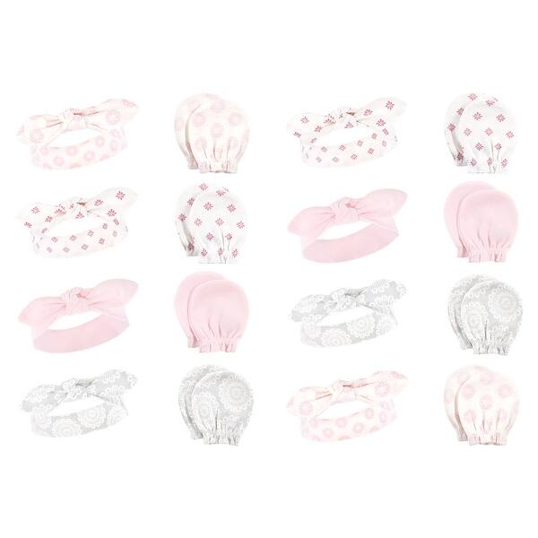 slide 1 of 1, Hudson Baby Infant Girl 16Pc Headband and Scratch Mitten Set, Lace Medallion, 0-6 Months - Lace Medallion Lace Medallion - 0-6 Months