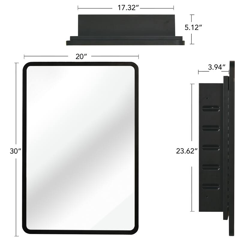 Black Medicine Cabinet Metal Framed Wall mount or Recessed Mirror Cabinet