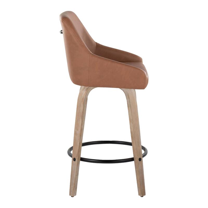 The Gray Barn Hadley 26" Fixed-Height Upholstered Counter Stool with Bent Wood Legs & Round Footrest (Set of 2)
