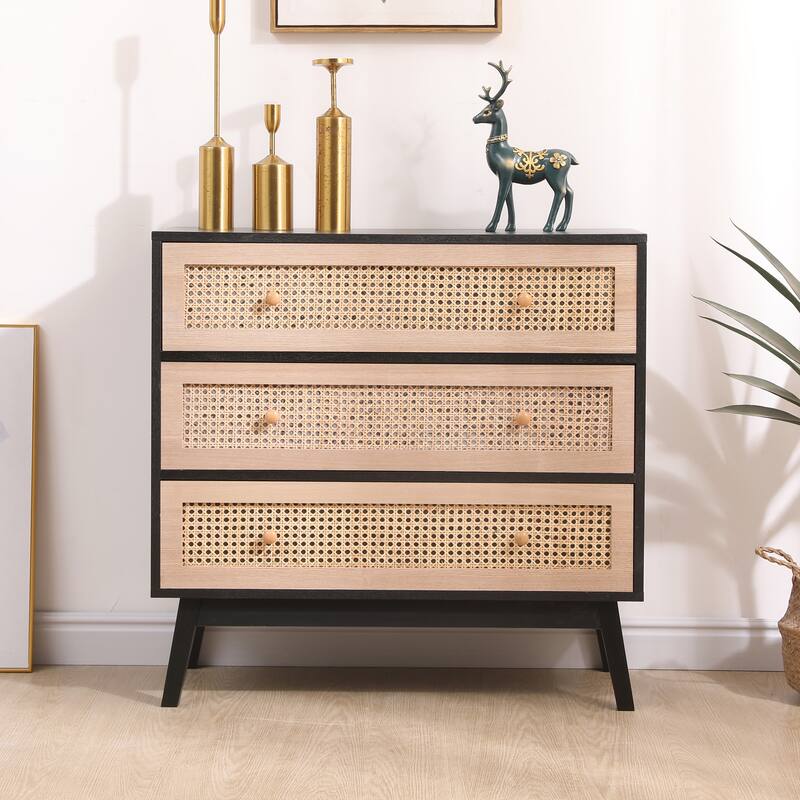 31.5 "3-Drawers Rattan Storage Cabinet Rattan Drawer,for Bedroom,Living Room
