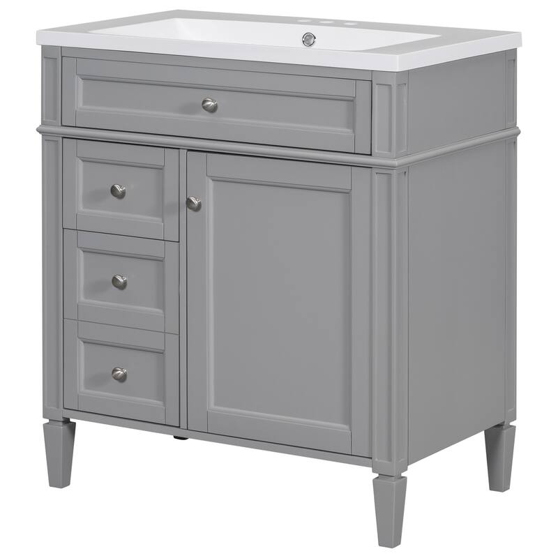 30-Inch Bathroom Vanity with Ceramic Undermount Sink, Mirror Cabinet, 3 Soft-Close Drawers, and Modern Design