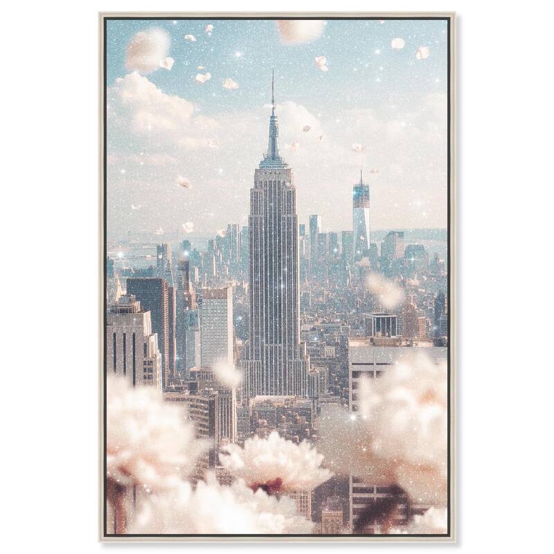 Peonies Over New York Canvas by Art Remedy - Silver - 30" x 45"