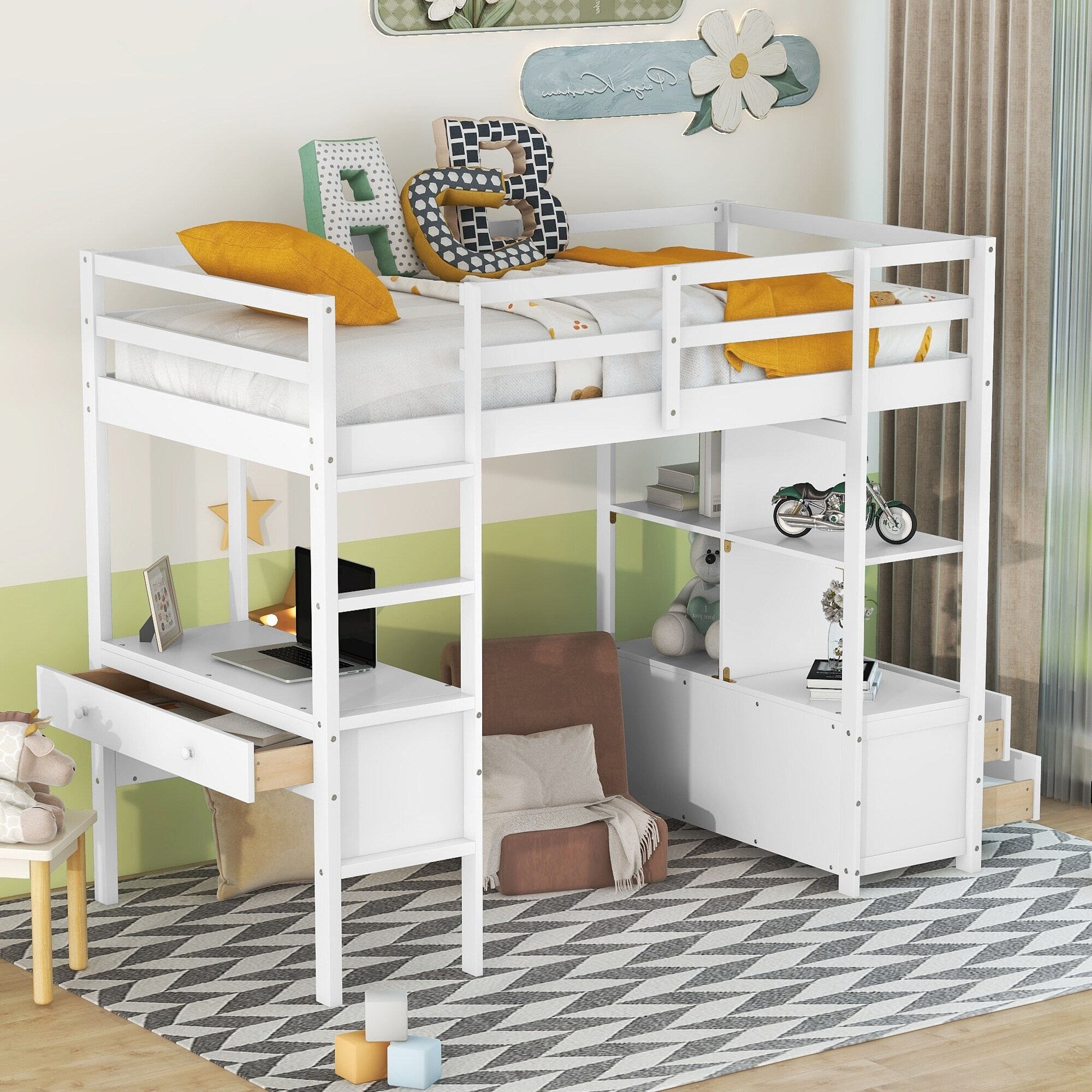 Solid wood loft bed with storage sale