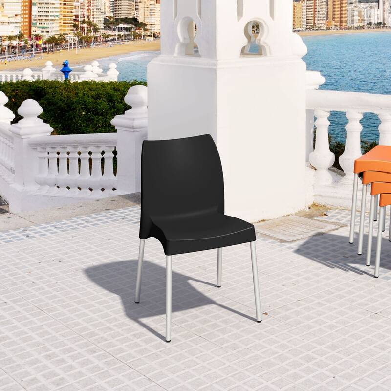 31.5" Black and White Stackable Outdoor Patio Armless Dining Chair