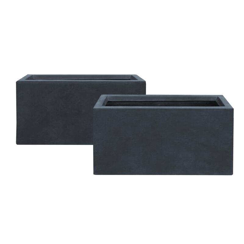 Kante 31.4", 23.6"L Rectangular Lightweight Concrete Long Low Planters (Set of 2), Outdoor/Indoor - Charcoal