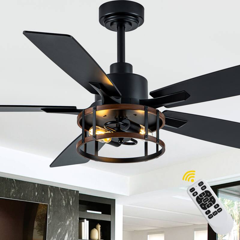 Bella Depot 52" Industrial Caged Ceiling Fan with Light and Remote 6-Speed Modern Reversible Large Fan DC Motor
