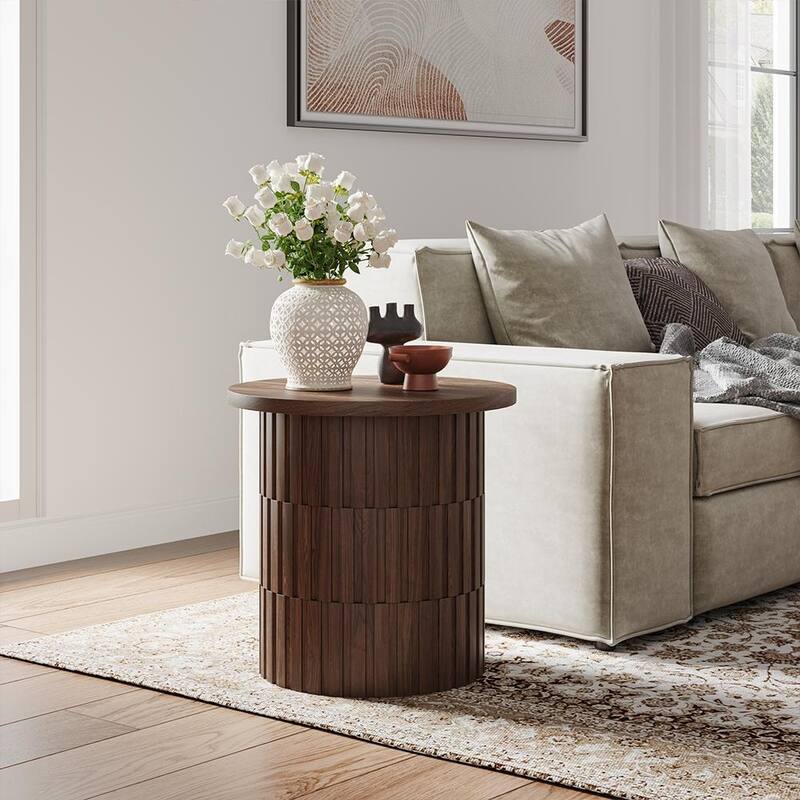 19.69" Modern Minimalist Side Table, MDF, Walnut Veneer