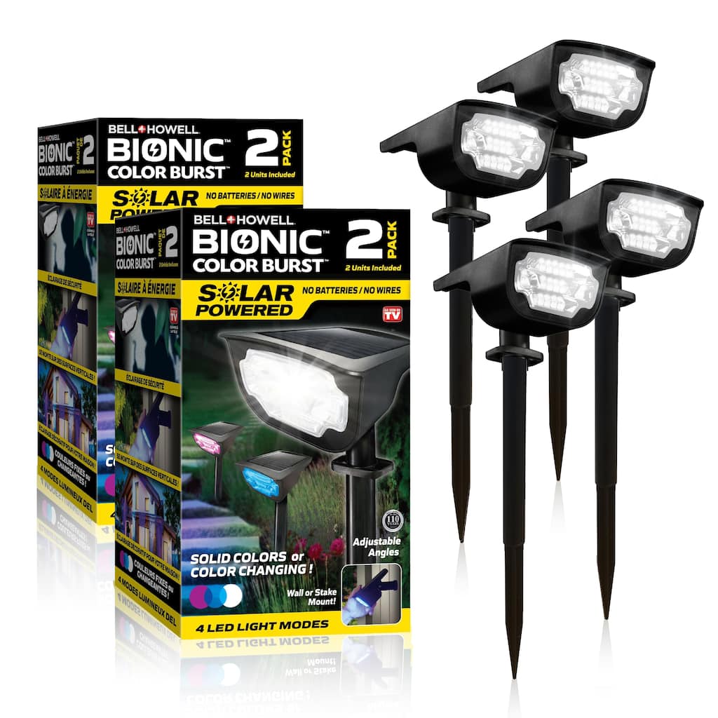Bell + Howell Bionic Color Burst Solar Powered Waterproof Pathway Lights- 4 Pack - Black
