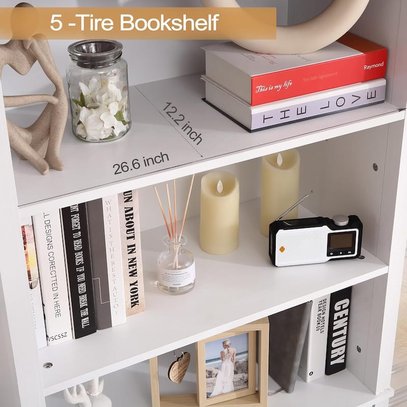 Bookshelf with Doors, 6-Tire Farmhouse Storage Cabinet Bookcase