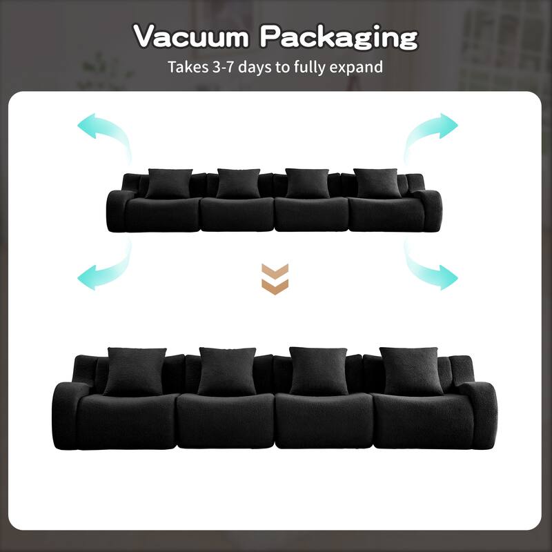 Roomfitters 4-Seat Teddy Fabric Boneless Sofa, No Assembly Modular Couch with 32D Sponge