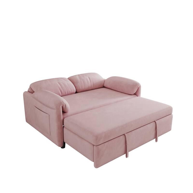 3 in 1 Convertible Sleeper Sofa Bed, Velvet Pull Out Couch Bed, Loveseat Sofa with Reclining Back & Pillows Armrests