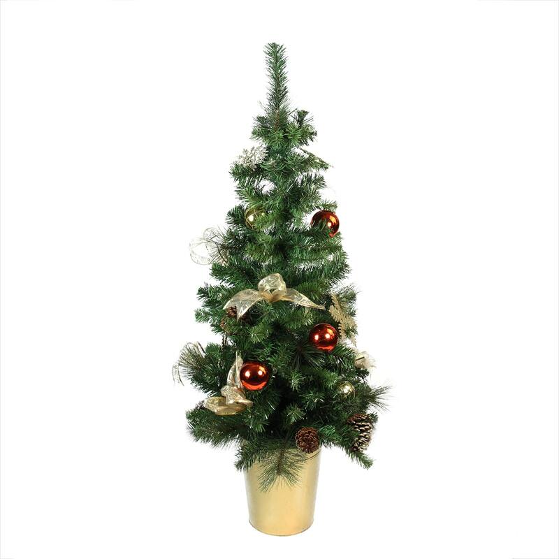 48" Red, Gold and Copper Potted Artificial Christmas Tree - Unlit - 4 Foot