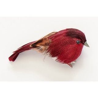 3" Feathered Bird with Metal Clip, Burgundy, Set of 6 - 3