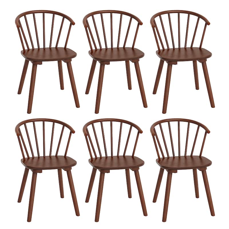 Set of 2/4/6 Wooden Dining Chairs with Spindle Backrest for Kitchen Island - Brown - Set of 4